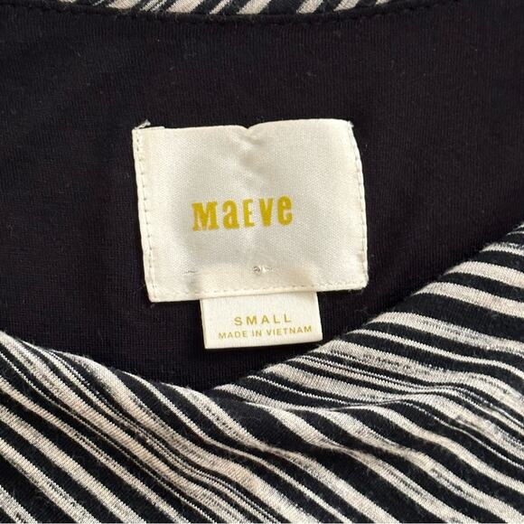 Maeve Anthropologie Dress Salsola Black Cream Striped Tie Waist Midi Dress Small - Picture 3 of 11